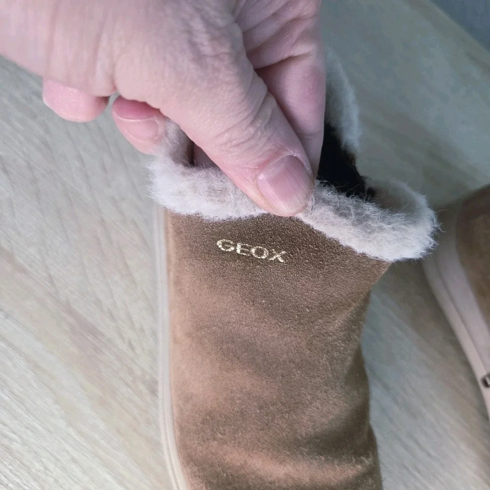 Geox Kids Suede Shearling Lined Ankle Boots Size 28 Side Zip Winter Brown‎